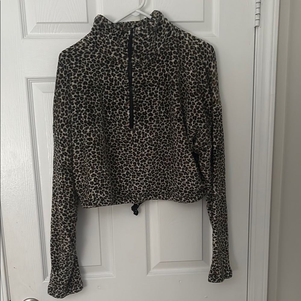 Urban Outfitters Cheetah Print Cropped Adjustable Sweater
